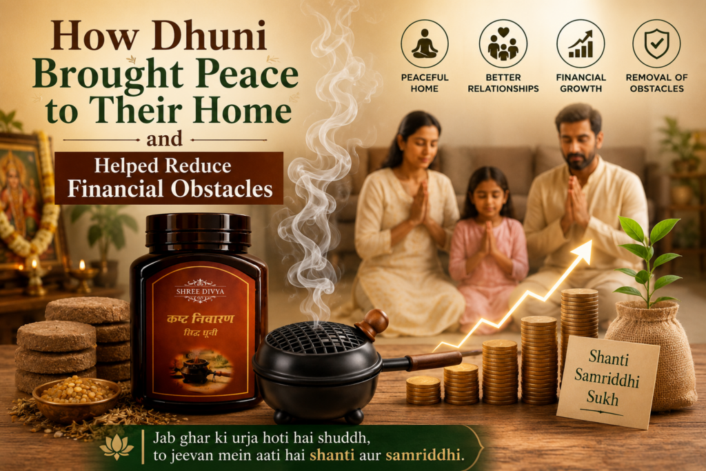 Indian family experiencing peace at home after using Shree Divya Siddh Dhuni Powder
